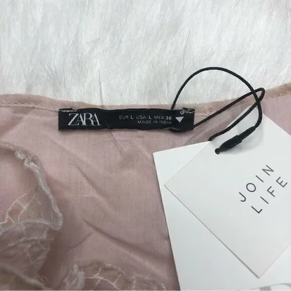 Zara NWT Women’s Pink Embroidered Tie Dye Sleeveless Boho Cami Crop Top Size L - Picture 11 of 12